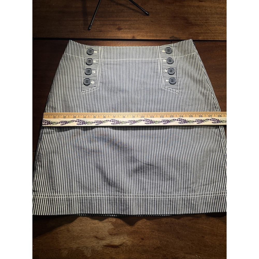Talbots womens skirt blue and white stripe buttons in front lined. Sz 4 Petite - Picture 10 of 13